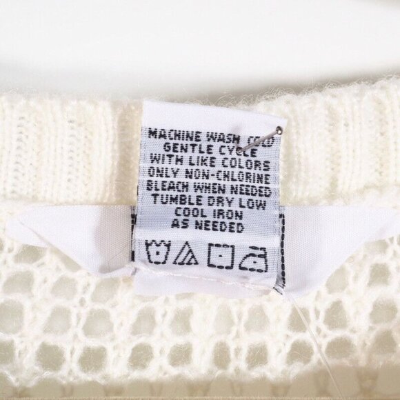Keren Hart Womens Sweater SIze M Crocheted Ivory Crew Neck Bell Long Sleeve - Picture 8 of 10